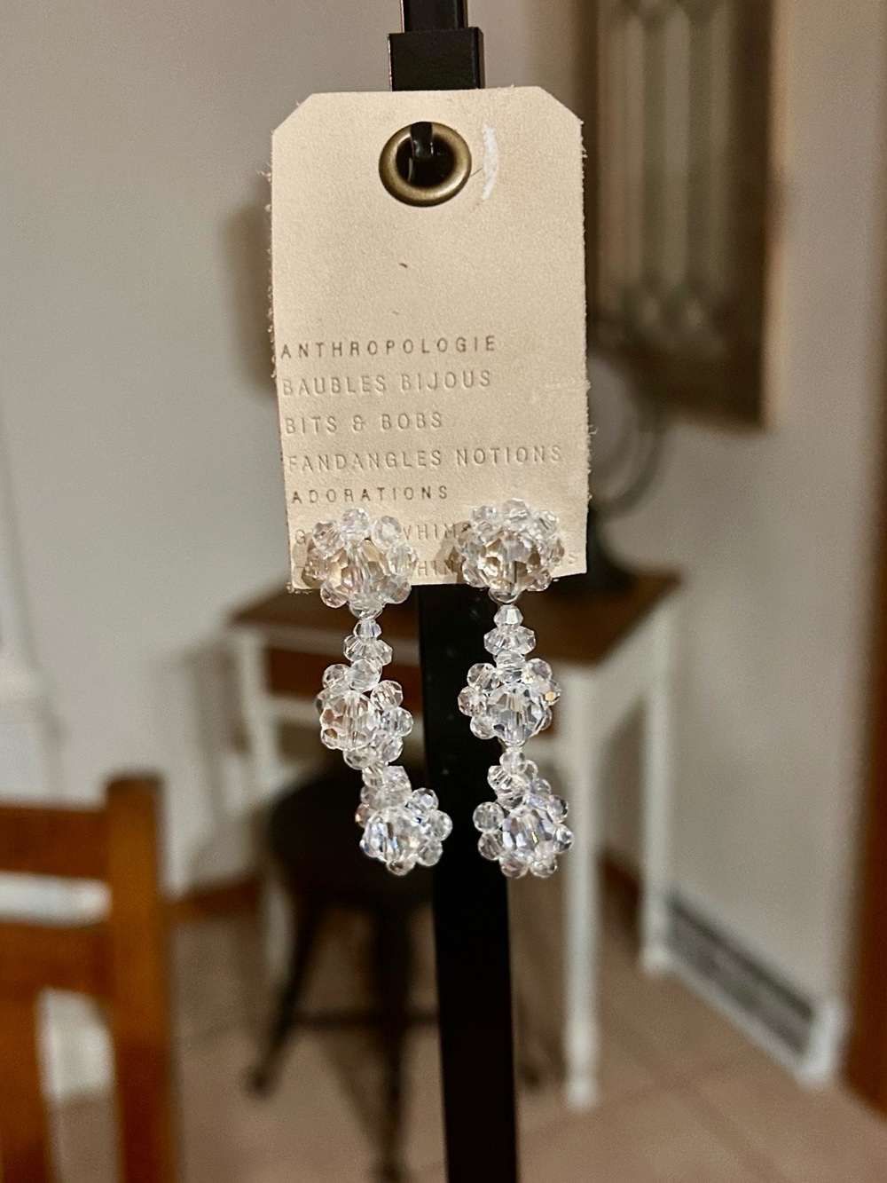 Anthropologie Clear Beaded Drop Earrings